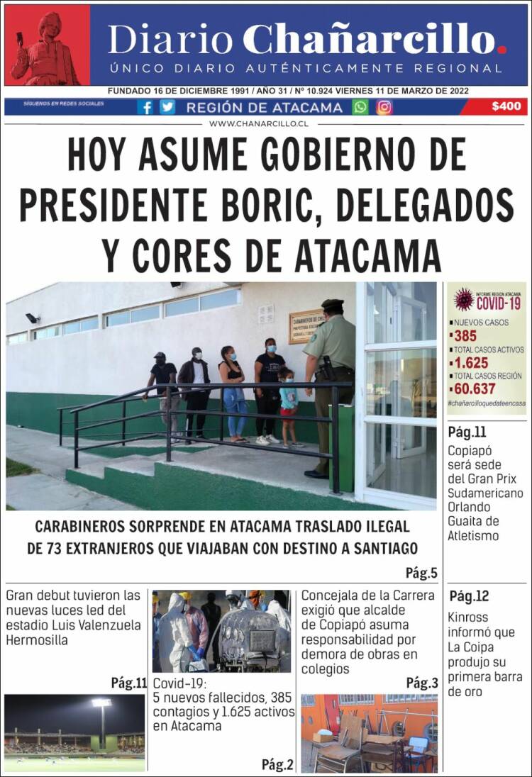 Portada de Diario Chañarcillo (Chile)