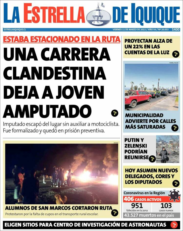 Portada de La Estrella de Iquique (Chile)