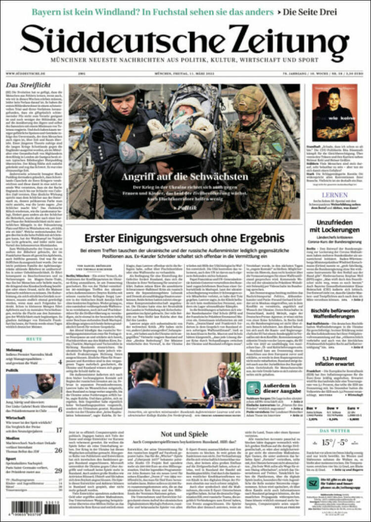 Portada de Sueddeutsche (Alemania)