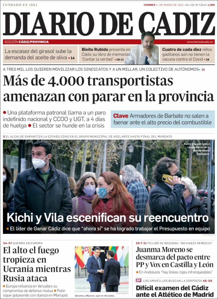 Portada de Diario de Cádiz (España)