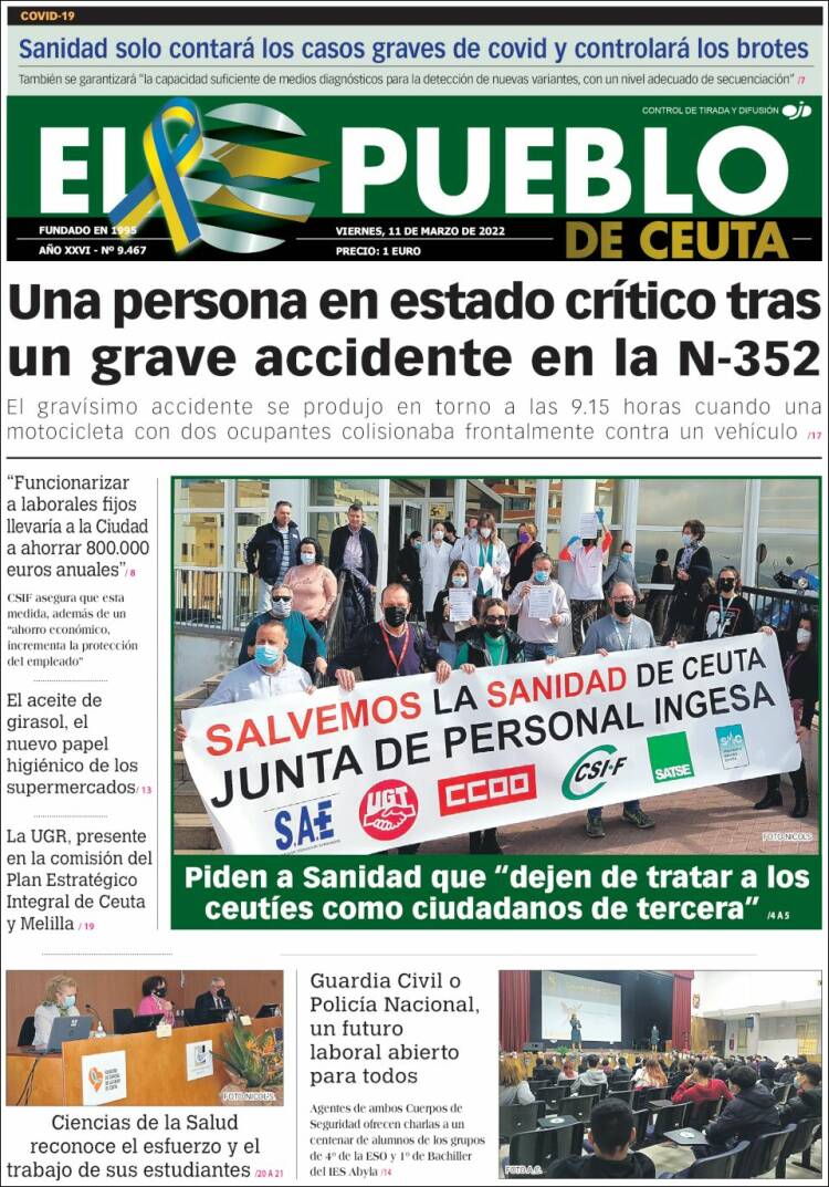 Portada de El Pueblo de Ceuta (España)