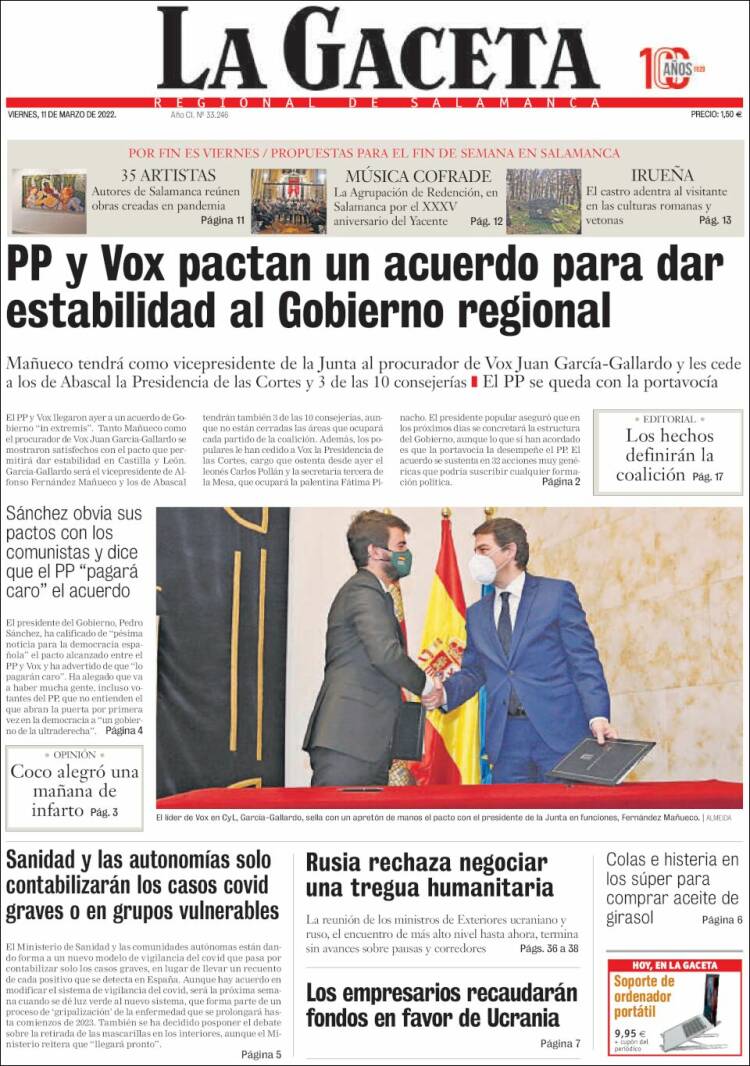 Portada de La Gaceta de Salamanca (Espa&ntilde;a)