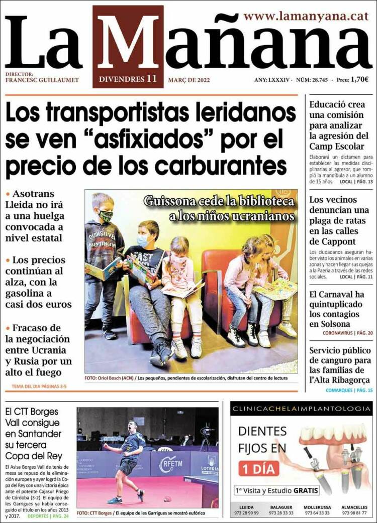 Portada de La Mañana - Diari de Ponent (España)