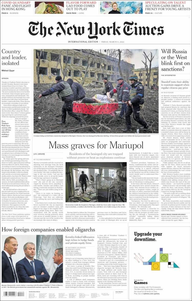 Portada de International New York Times (Europa)