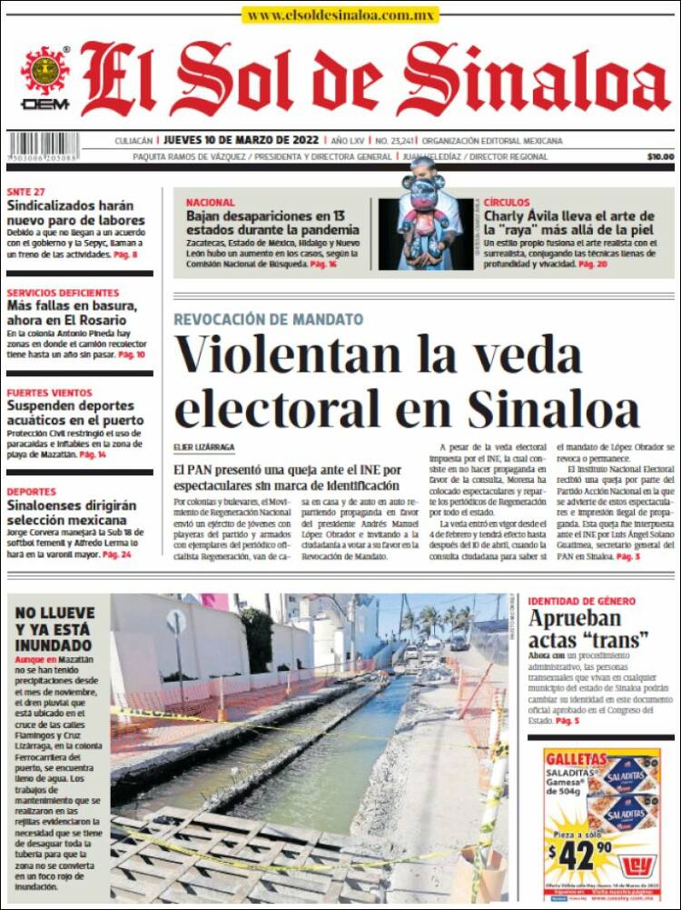 Portada de El Sol de Sinaloa (M&eacute;xico)