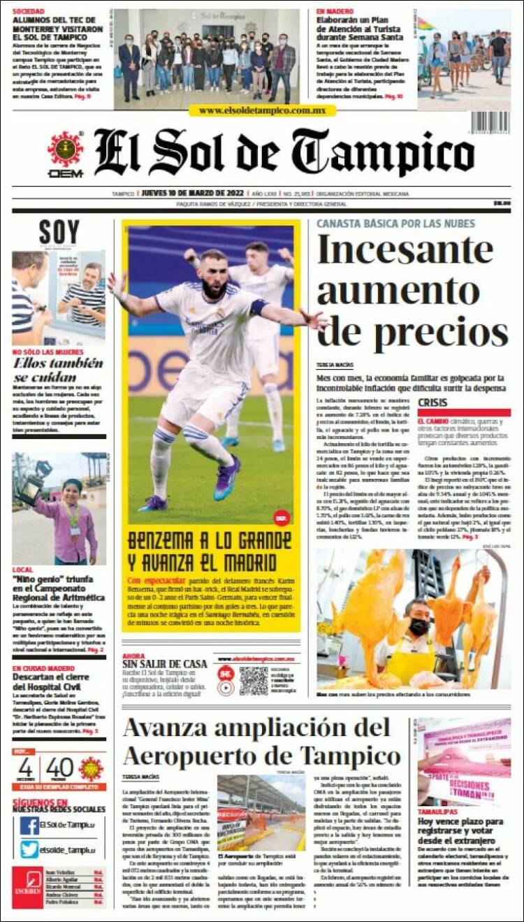 Portada de El Sol de Tampico (M&eacute;xico)