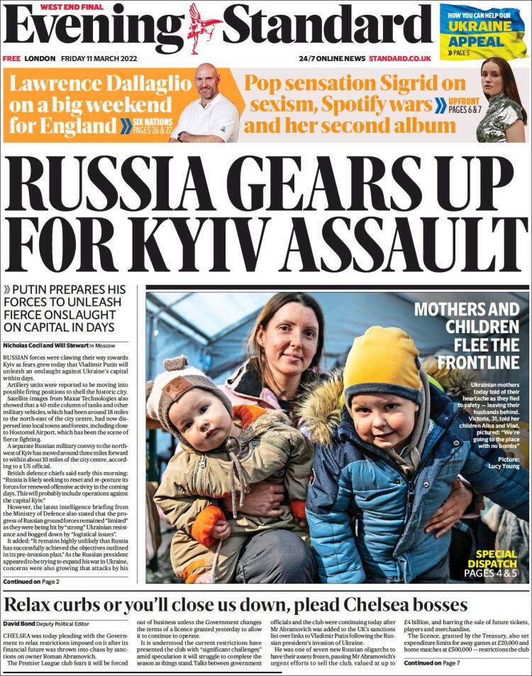 Portada de Evening Standard (Reino Unido)