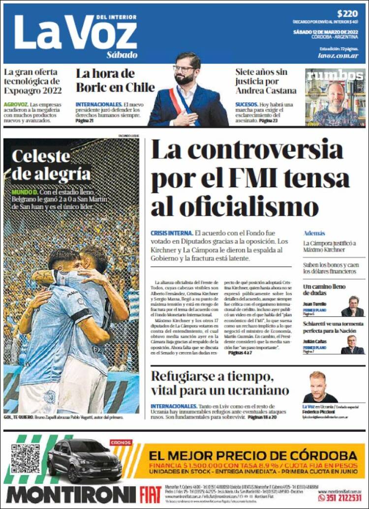 Portada de La Voz del Interior (Argentina)