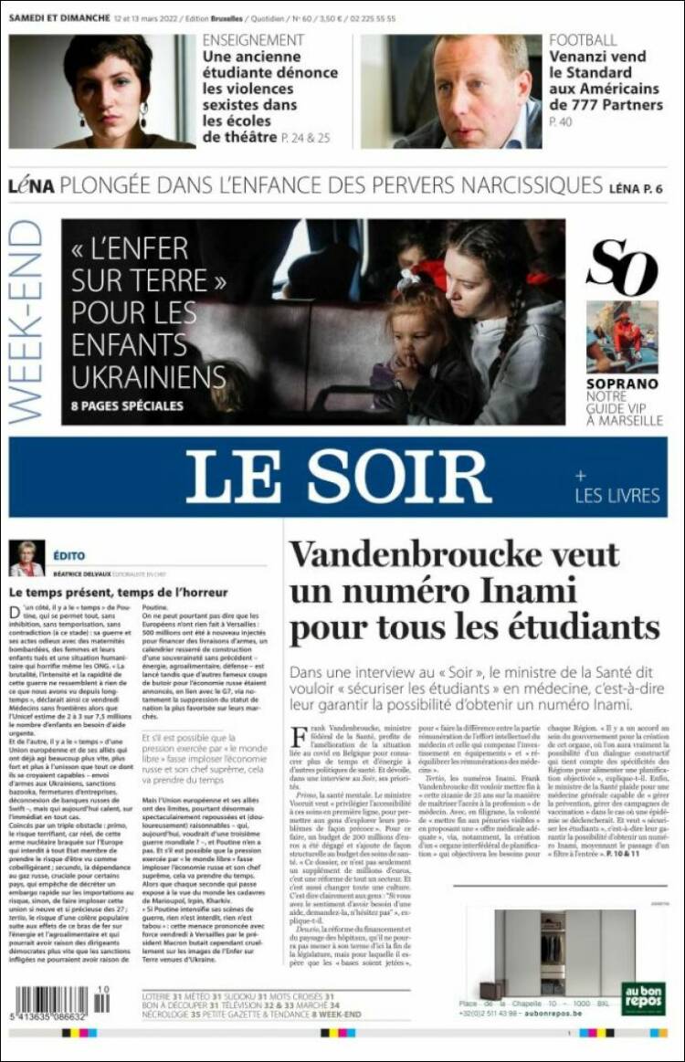 Portada de Le Soir (B&eacute;lgica)