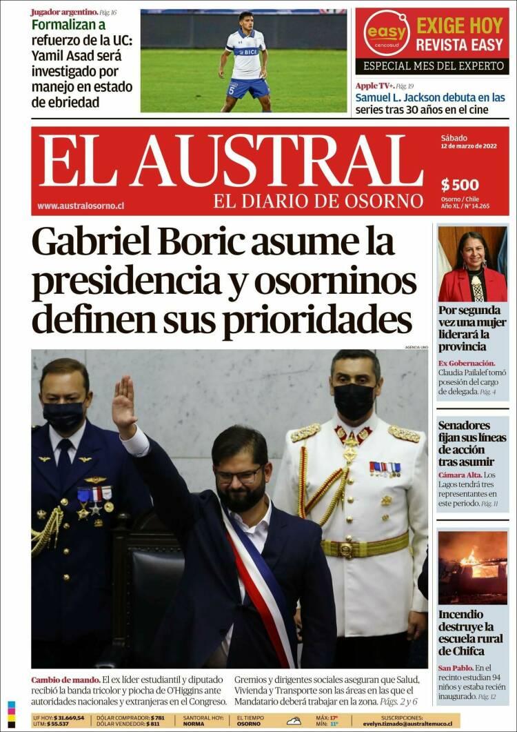Portada de El Austral de Osorno (Chile)