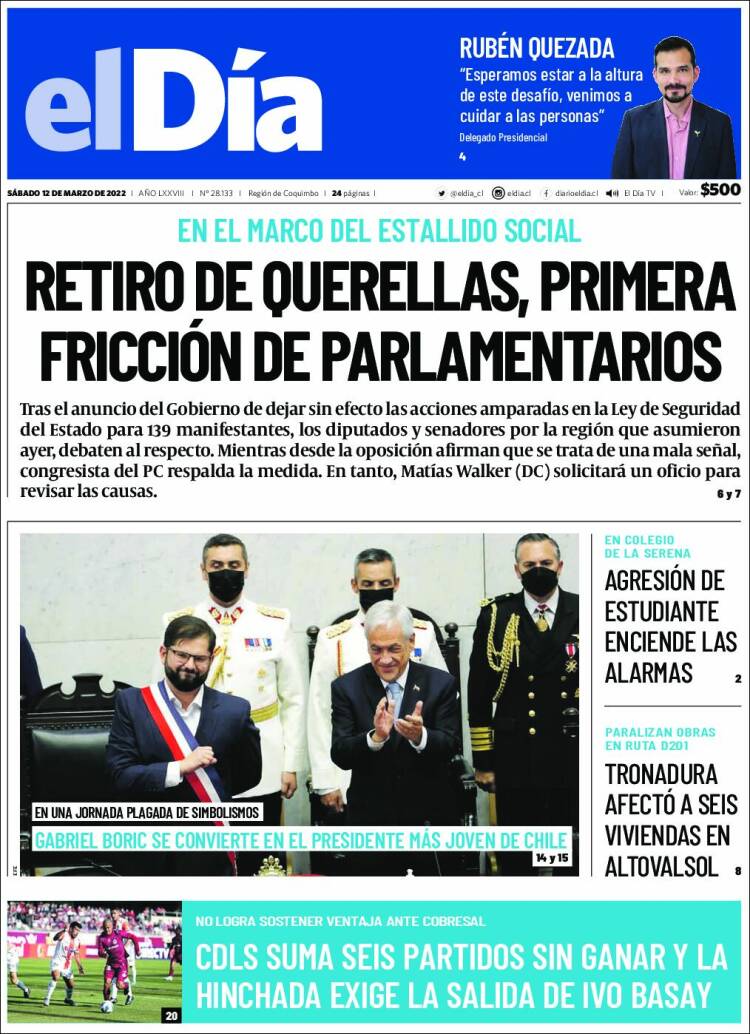 Portada de El Día (Chile)