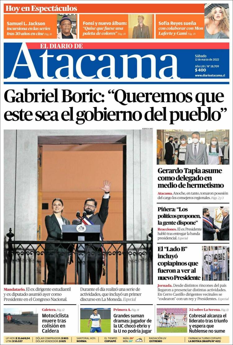Portada de Diario de Atacama (Chile)