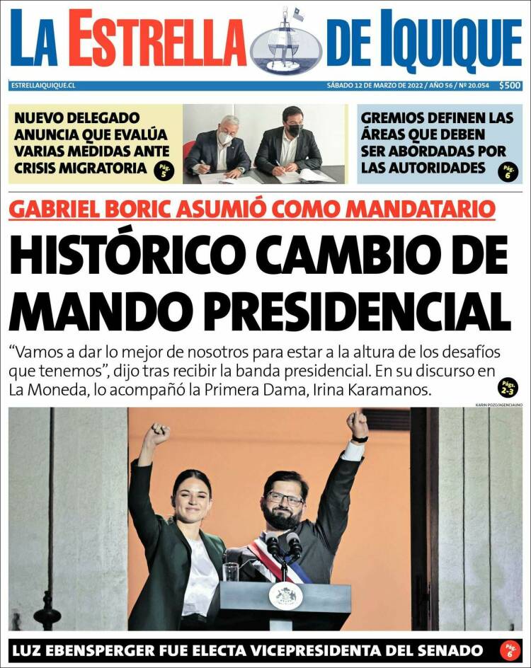 Portada de La Estrella de Iquique (Chile)