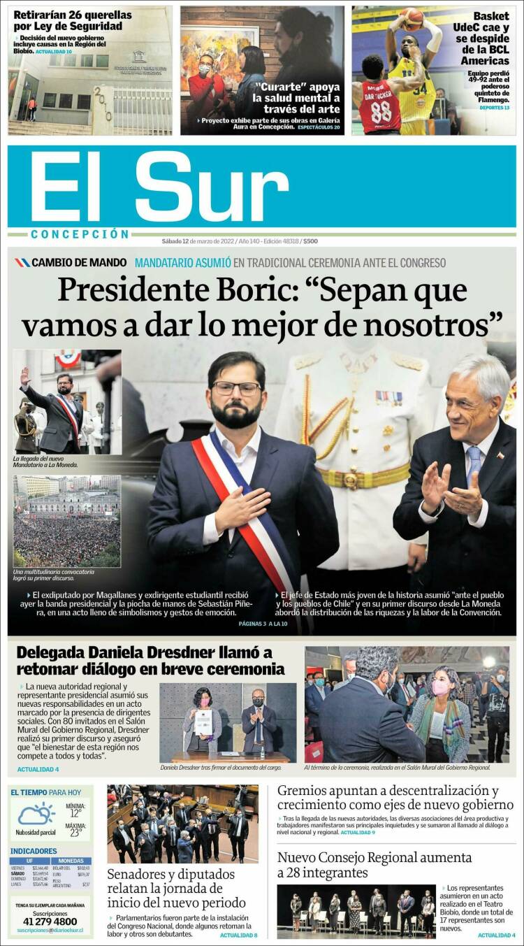 Portada de El Sur (Chile)
