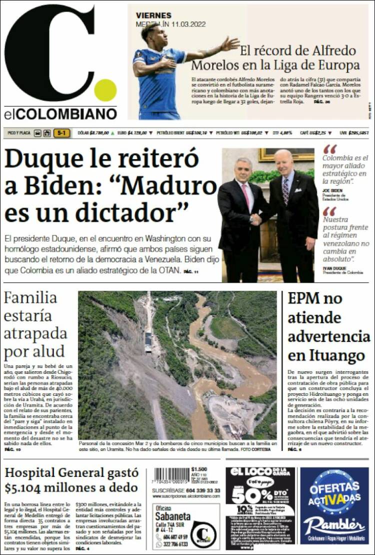 Portada de El Colombiano (Colombia)