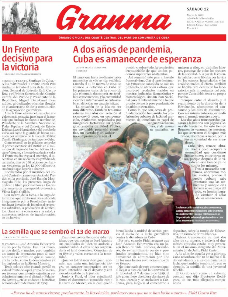 Portada de Granma (Cuba)