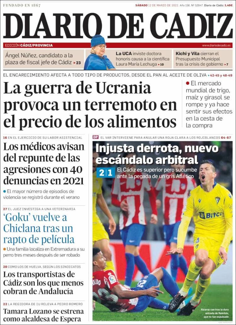Portada de Diario de Cádiz (Espa&ntilde;a)