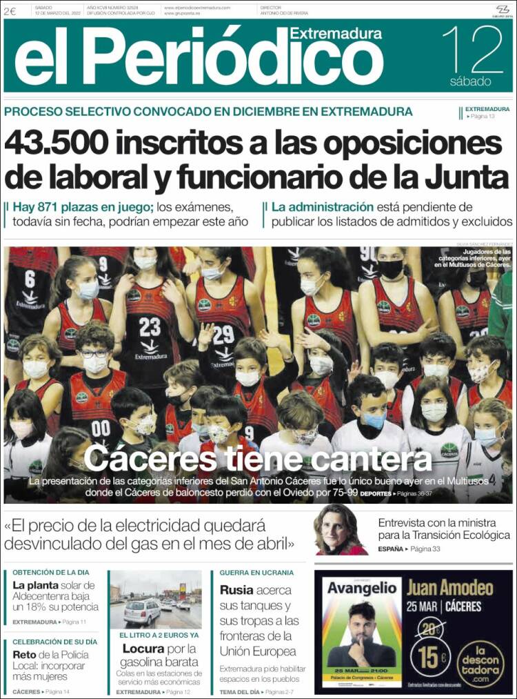 Portada de El Periódico de Extremadura (España)