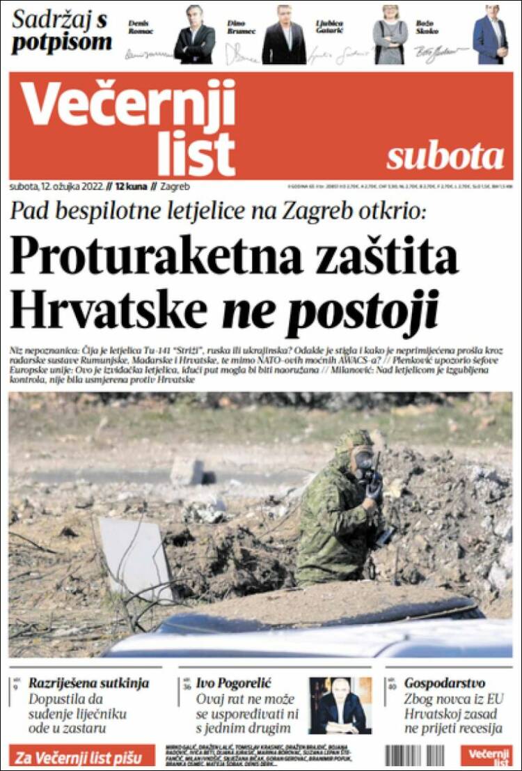 Portada de Večernji (Croacia)