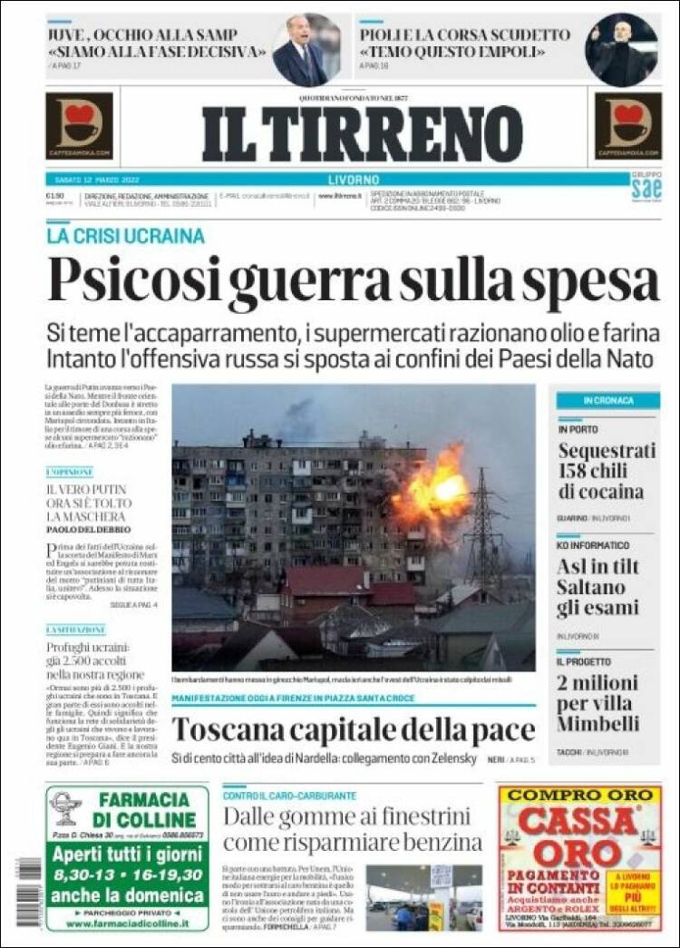 Portada de Il Tirreno (Italia)