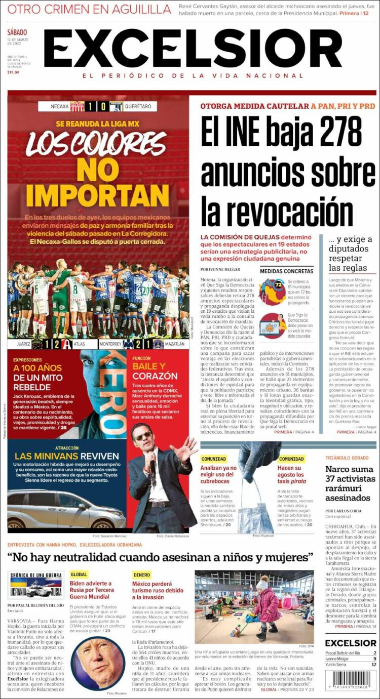 Portada de Excelsior (M&eacute;xico)