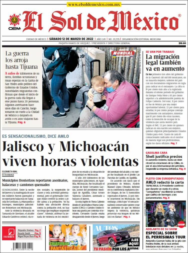 Portada de El Sol de México (M&eacute;xico)