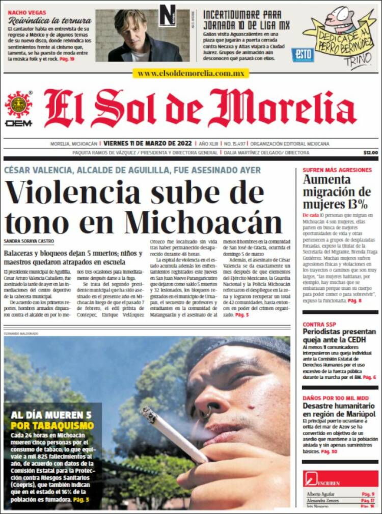 Portada de El Sol de Morelia (M&eacute;xico)