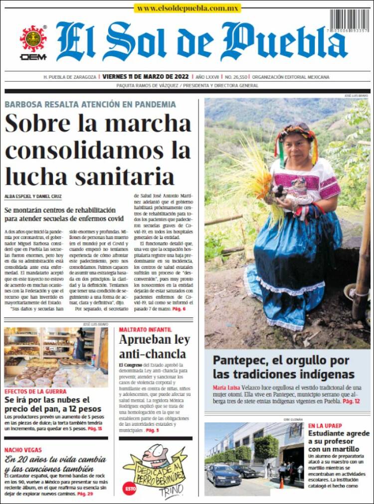 Portada de El Sol de Puebla (M&eacute;xico)