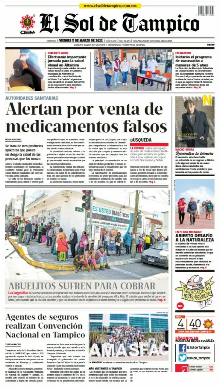 Portada de El Sol de Tampico (M&eacute;xico)