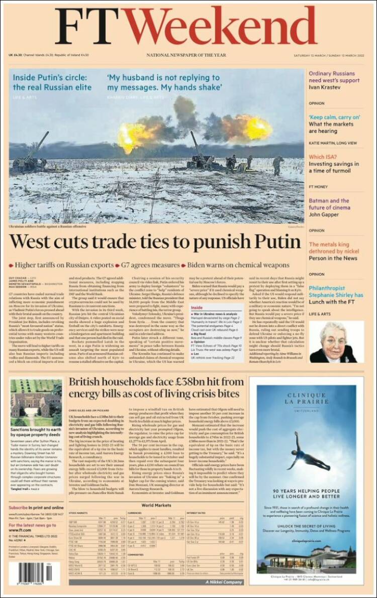 Portada de Financial Times (Reino Unido)