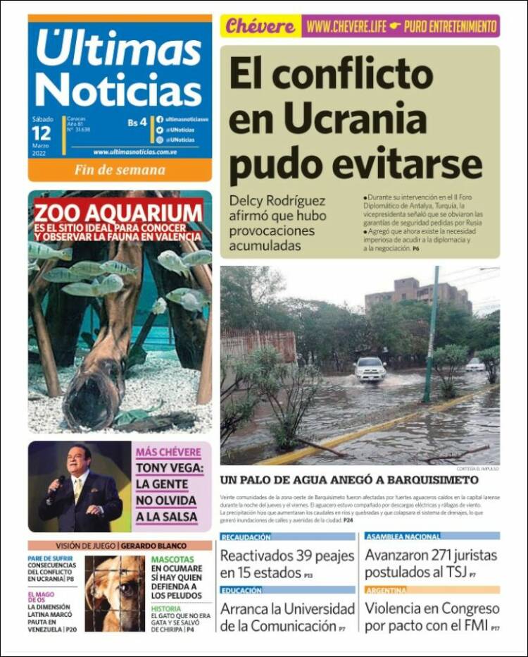 Portada de Últimas Noticias (Venezuela)