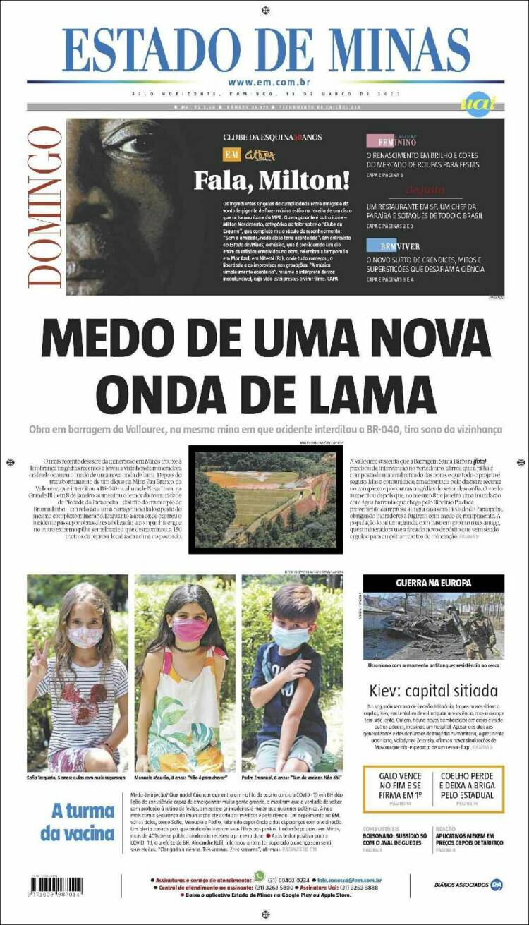 Portada de Jornal Estado de Minas (Brésil)