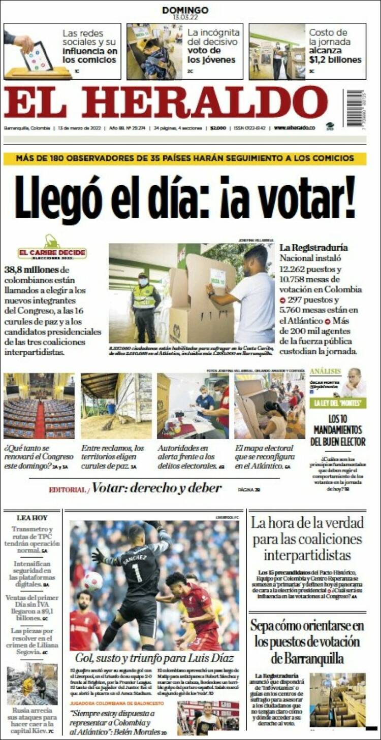 Portada de El Heraldo (Colombie)