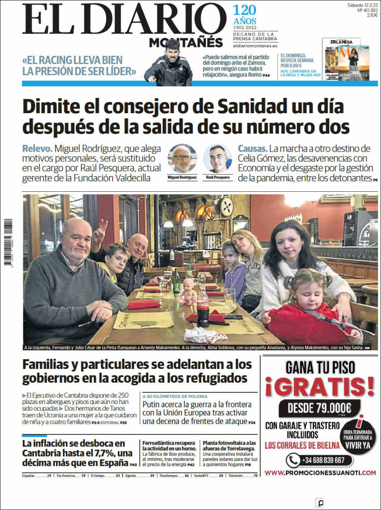 Portada de El Diario Montañés (España)