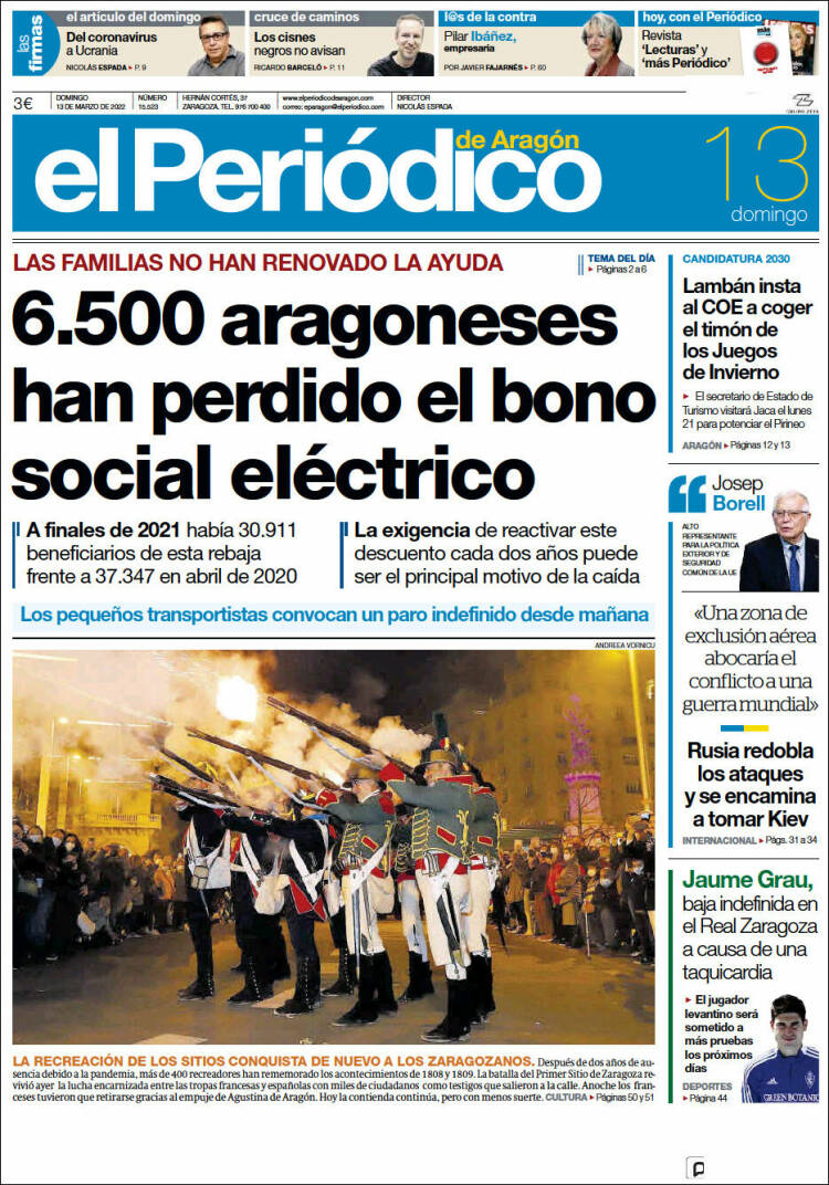 Portada de El Periódico de Aragón (Spain)