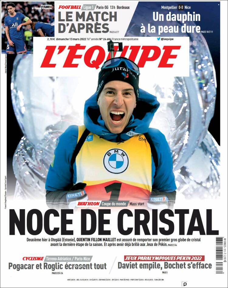 Portada de L'Equipe (Francia)