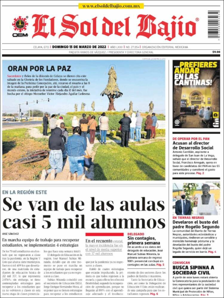 Portada de El Sol del Bajio (México)