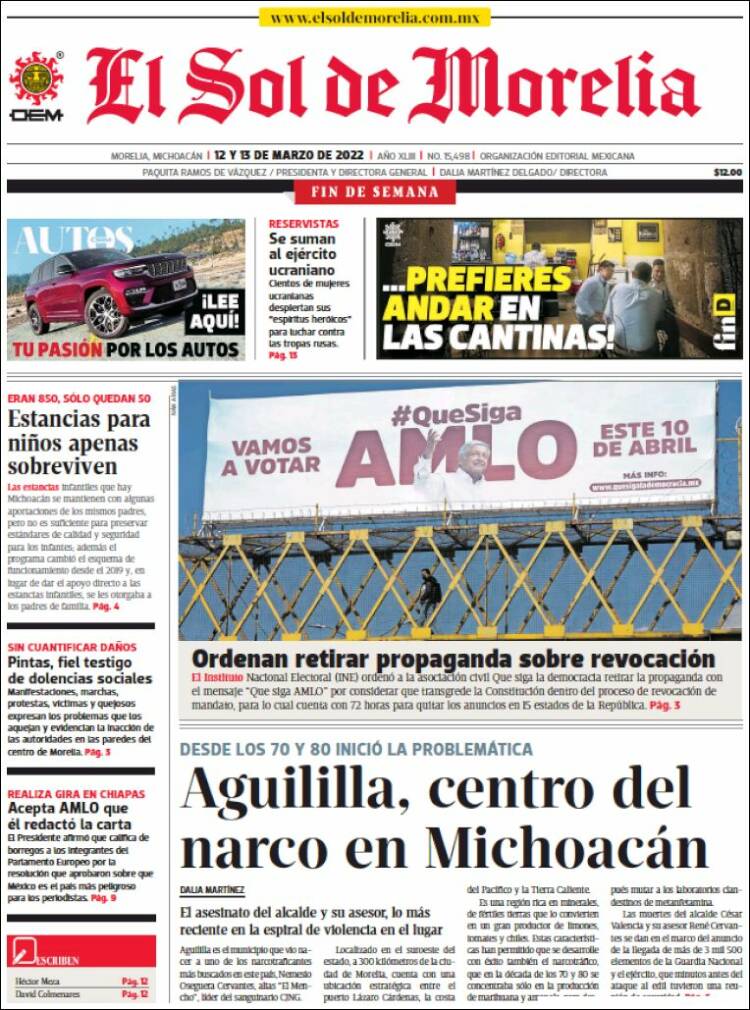 Portada de El Sol de Morelia (México)