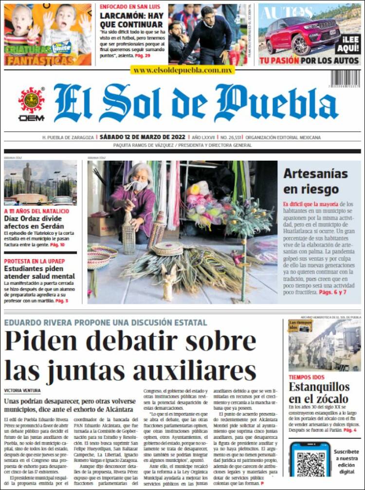 Portada de El Sol de Puebla (México)