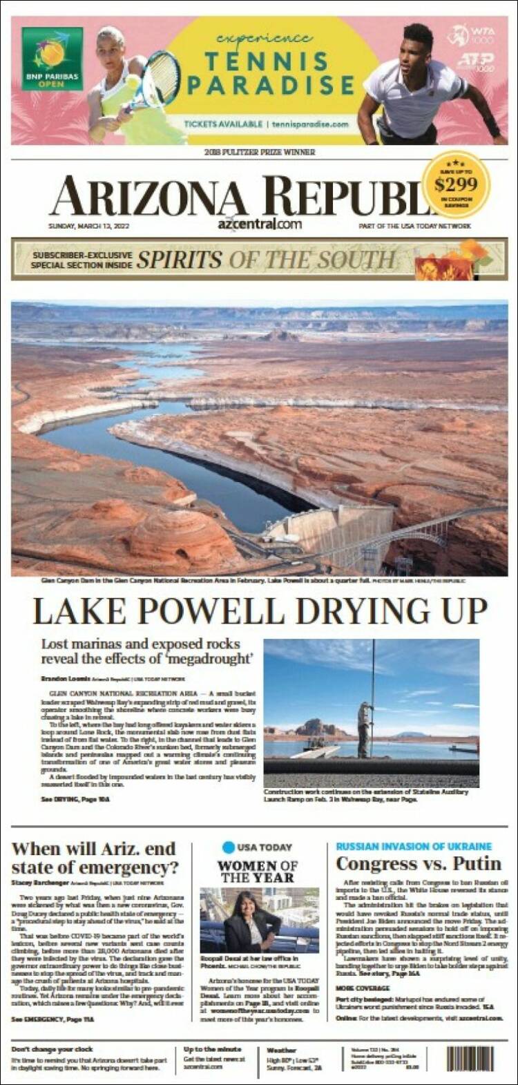 Portada de Arizona Republic News (USA)