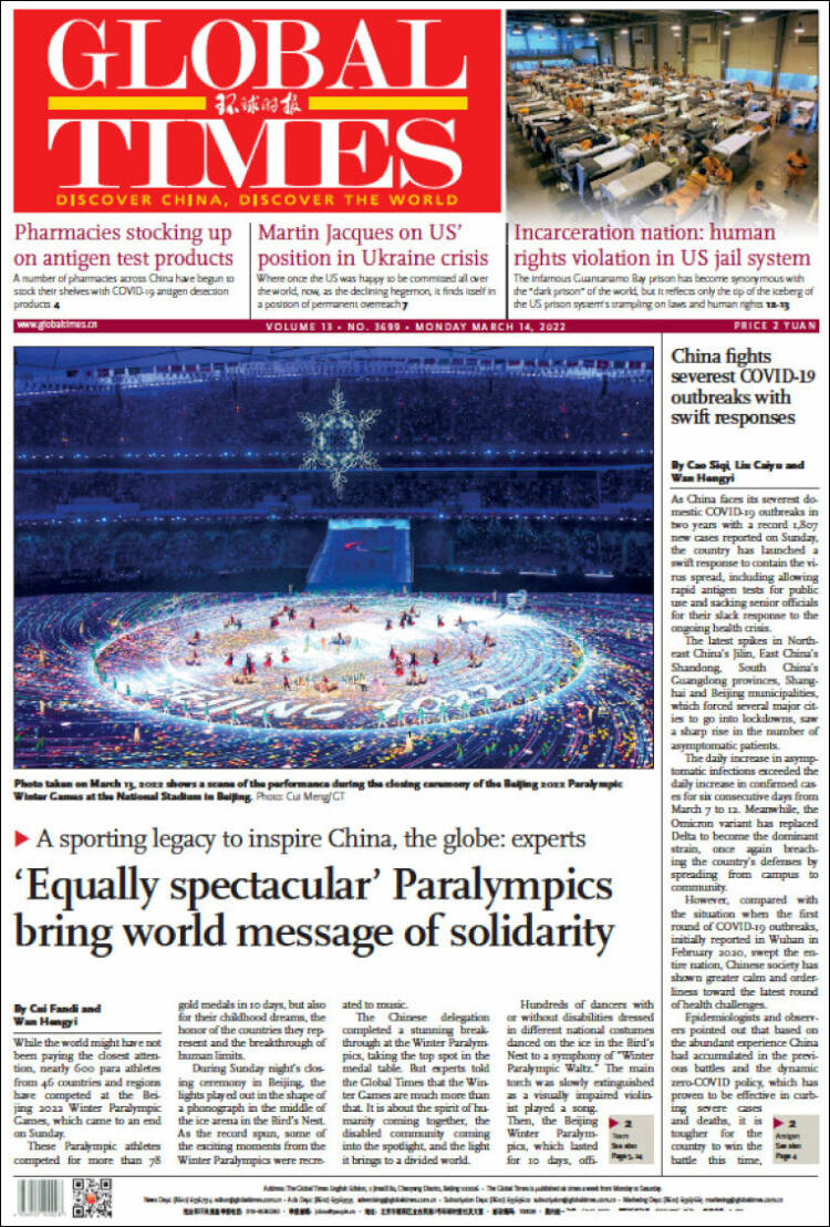 Portada de The Global Times (China)