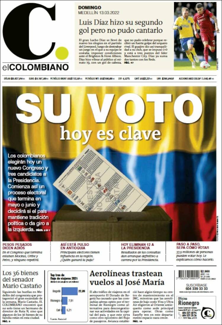 Portada de El Colombiano (Colombia)
