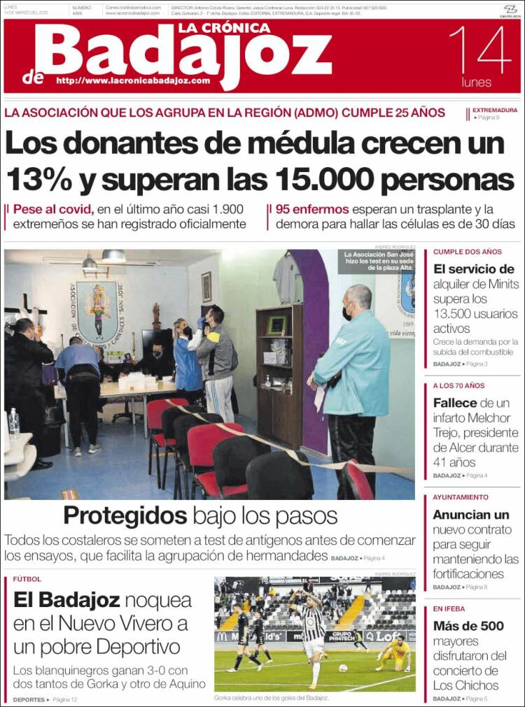 Portada de La Crónica de Badajoz (España)