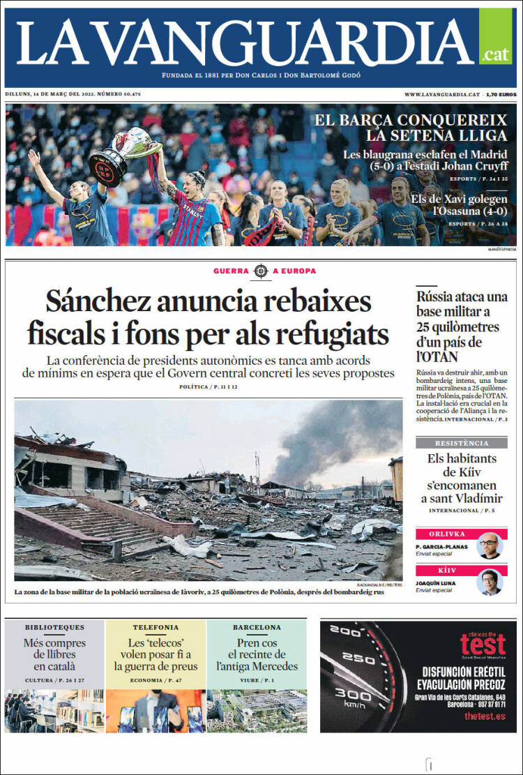 Portada de La Vanguardia (Espa&ntilde;a)