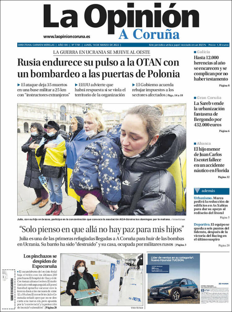 Portada de La Opinión de A Coruña (España)