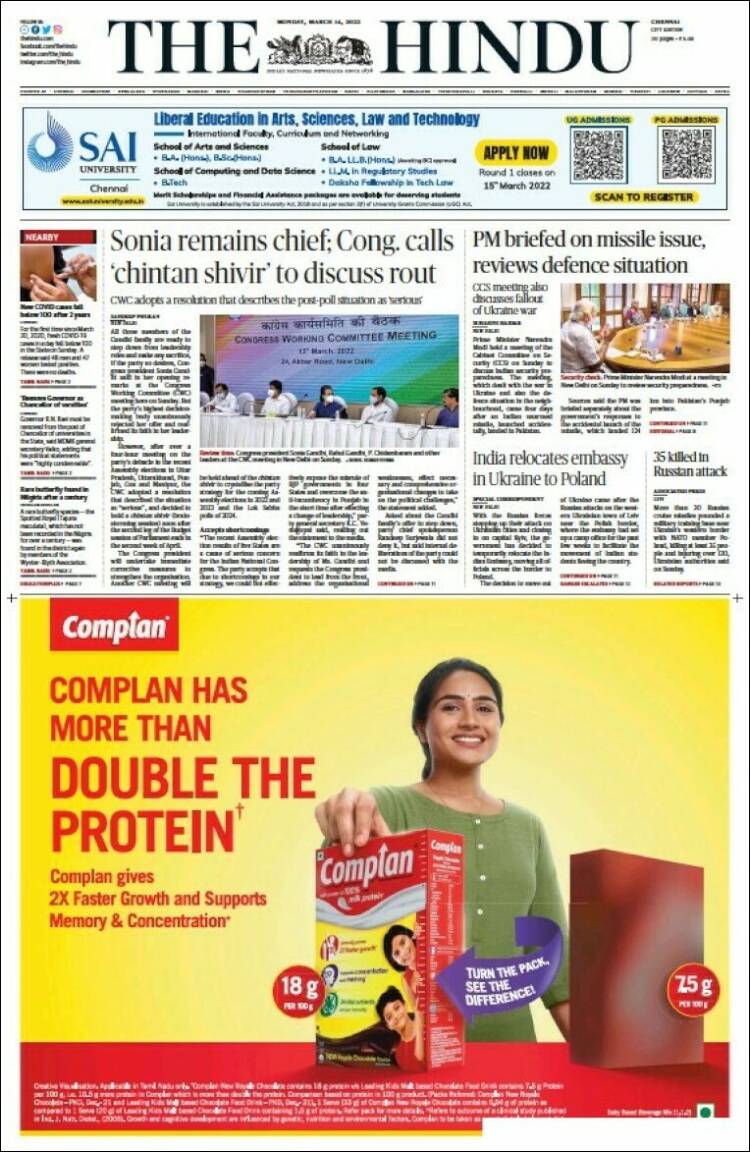 Portada de The Hindu (India)