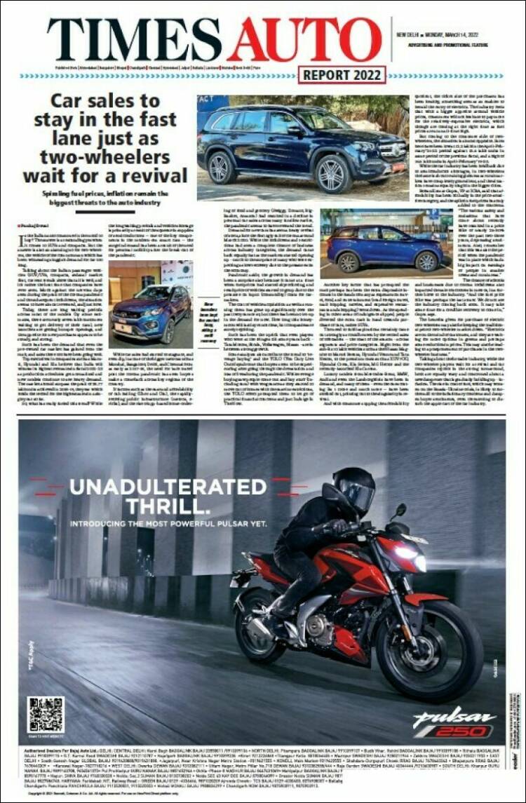 Portada de The Times of India (India)