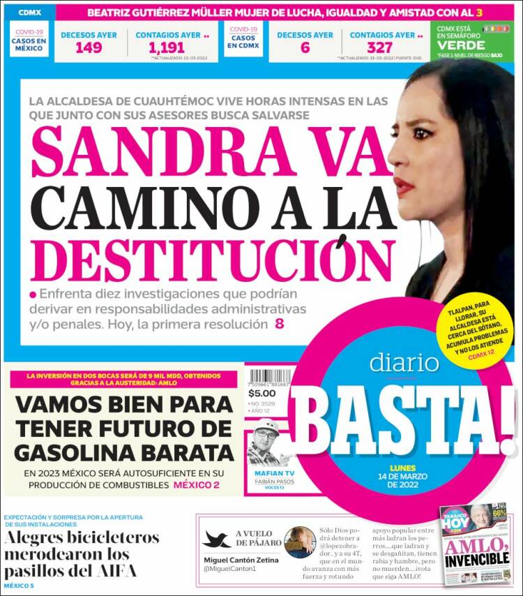 Portada de Diario Basta (México)