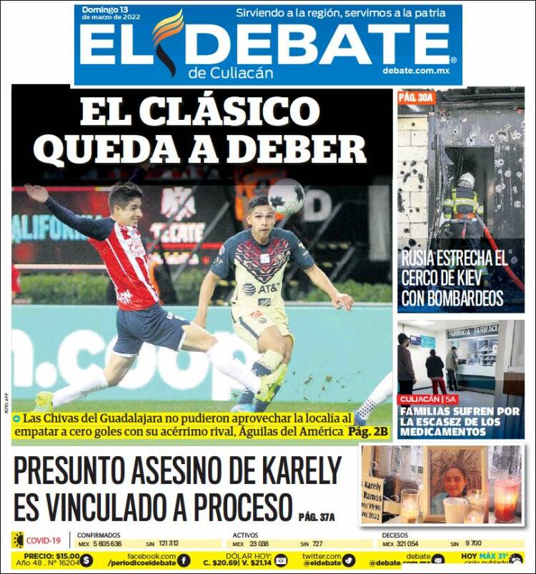 Portada de El Debate de Culiacán (México)