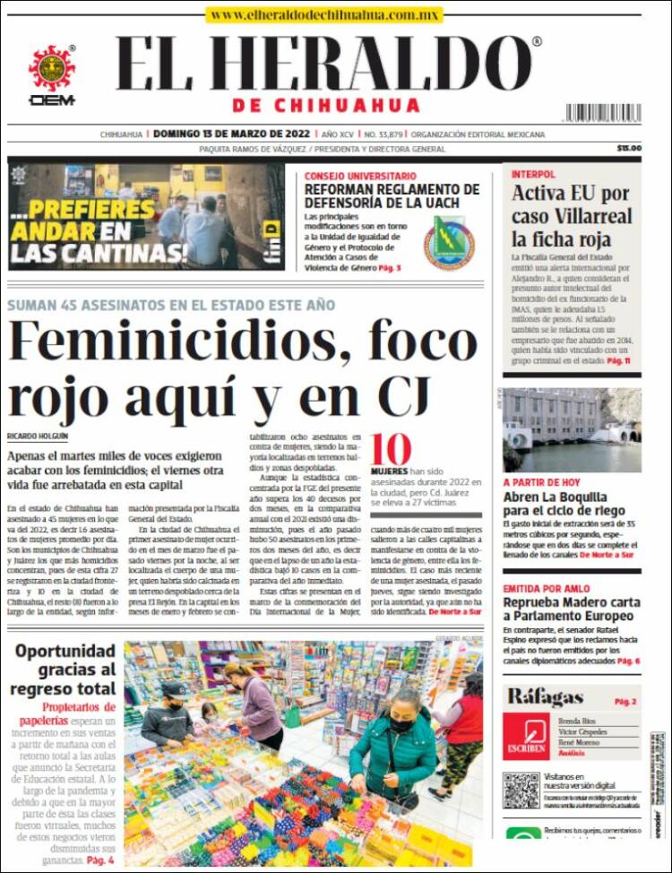 Portada de El Heraldo de Chihuahua (México)